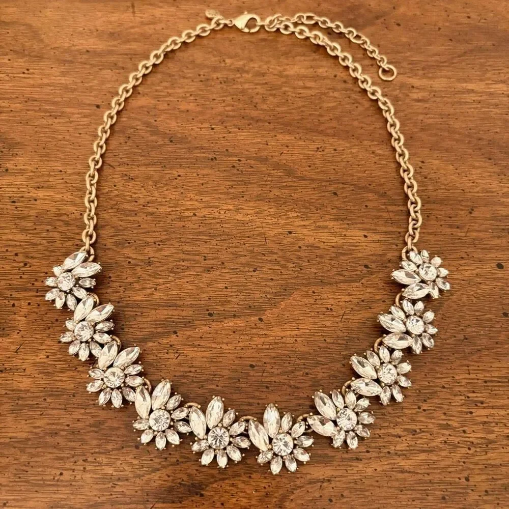 J.Crew | Floral Cluster Rhinestone Necklace | 18.5” Adjustable
